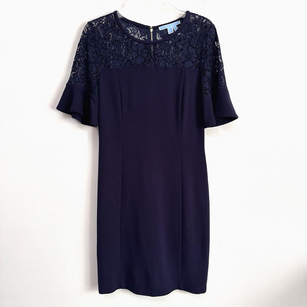 Draper James Dress XS Sheath Flutter Sleeve Lace Nassau Navy‎ Party Cocktail